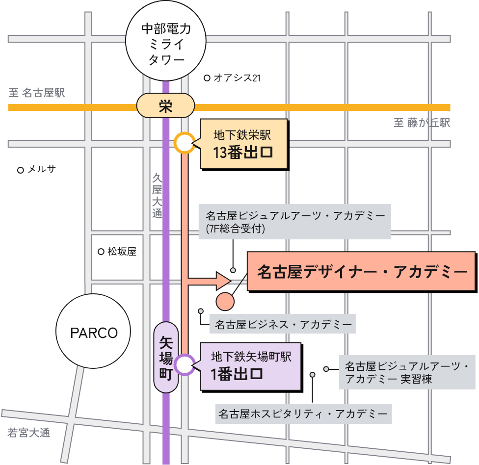 名古屋デザイナー・アカデミーの周辺マップ